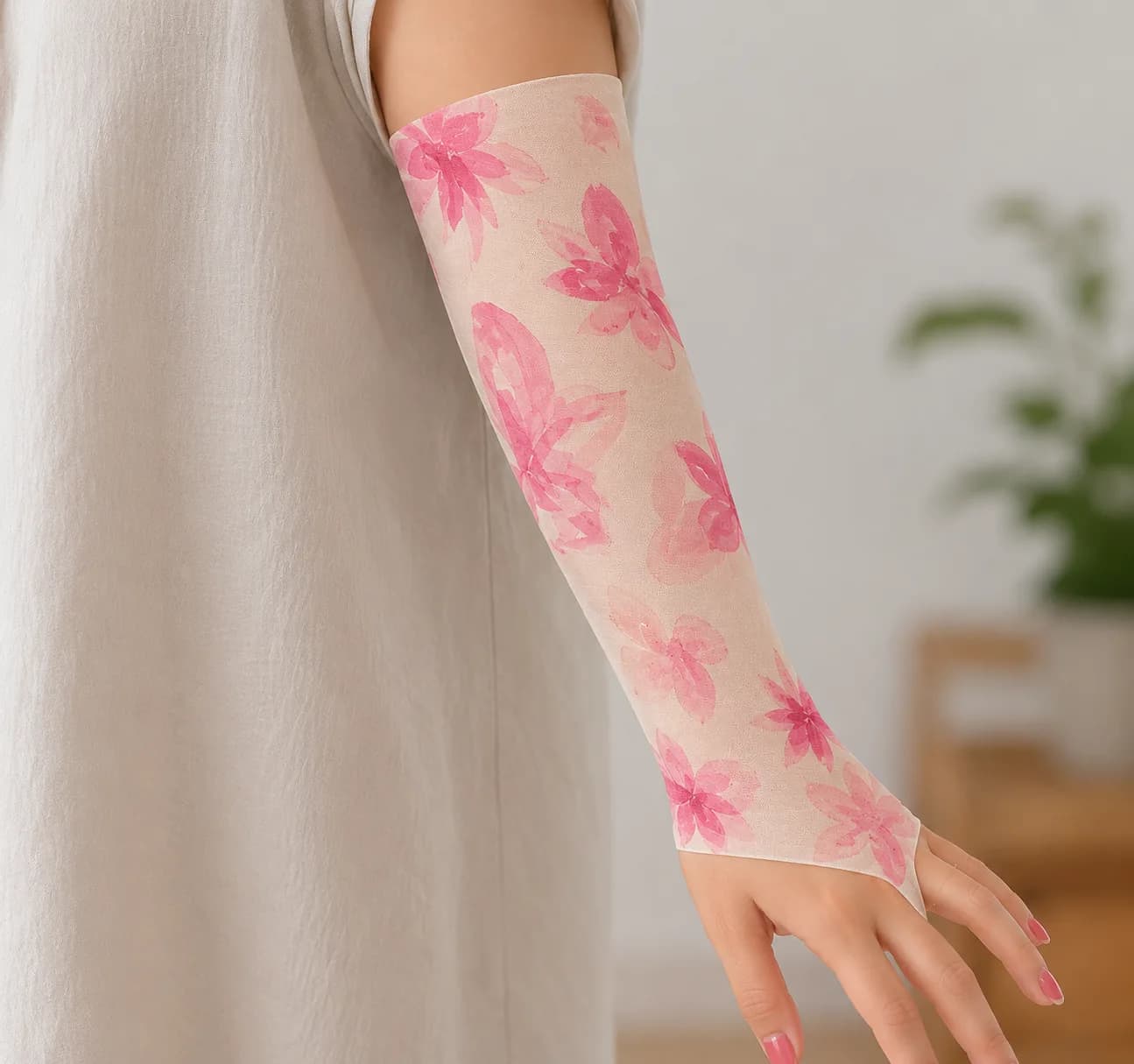 Custom PICC line cover in a soft pink floral print