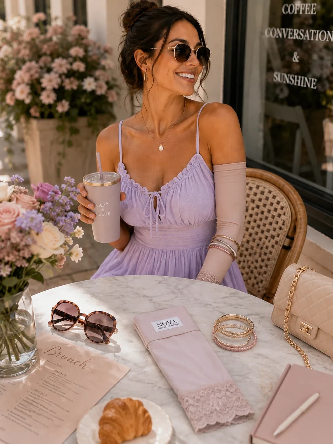 Brunch outfit in lavender with a coordinating PICC line cover